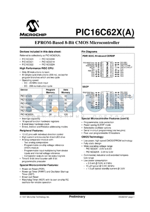 PIC16C62XT-20E/SS datasheet - EPROM-based 8-Bit CMOS microcontroller