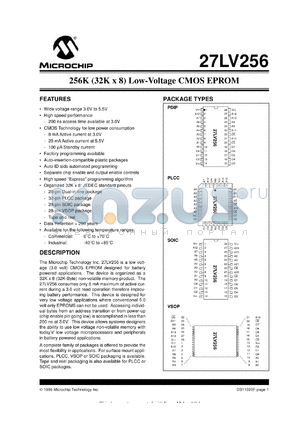 27LV256-20/L datasheet - 256K (32Kx8) low-voltage CMOS EPROM