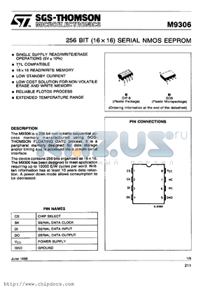 M9306M1 datasheet - 256 bit (16x16) serial NMOS EEPROM