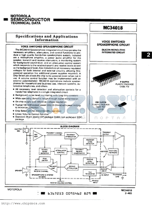 MC34018P datasheet - Voice switched speakerphone circuit