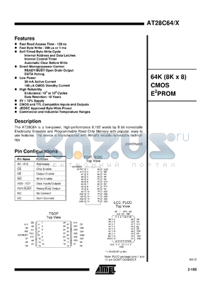 AT28C64X-12PC datasheet - 64K(8K x 8) CMOS EPROM