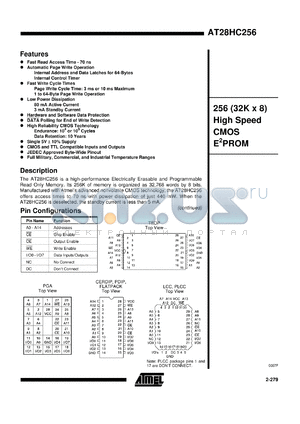 AT28HC256-90TC datasheet - 256(32K x 8) high speed CMOS EPROM