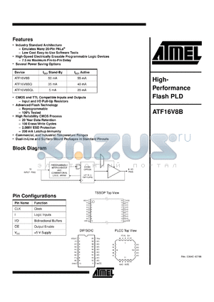 ATF16V8B-7XC datasheet - High-performance flash PLD