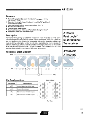 AT16245F-20YC datasheet - Fast logic bi-directional transceiver, 6.0V