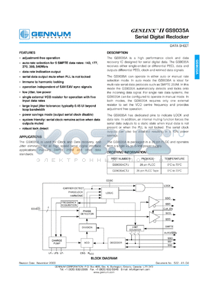GS9035ACPJ datasheet - GENLINX II serialdigital reclocker