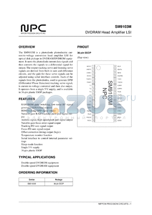 SM9103M datasheet - DVDRAM Head amplifier LSI