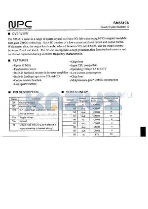 SM5619N5 datasheet - Quartz crystal oscillating IC