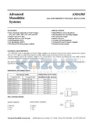 AMS1585CM-5.0 datasheet - 5.0V 4.6A low dropout voltage regulator
