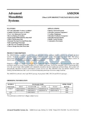 AMS2930AS-5.0 datasheet - 5.0V 150mA low dropout voltage regulator