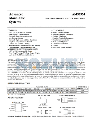 AMS2954ACT-3.5 datasheet - 3.5V 250mA low dropout voltage regulator