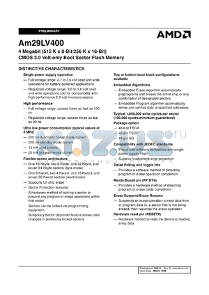 AM29LV400T70RECB datasheet - 4 megabit CMOS 3.0 volt-only, boot sector flash memory