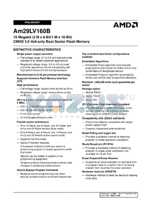 AM29LV160BT-80REEB datasheet - 16 megabit CMOS 3.0 volt-only, boot sector flash memory