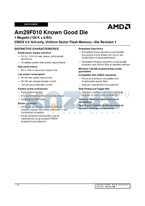 AM29F010-120DTC datasheet - 1 megabit CMOS 5.0 volt-only, uniform sector flash memory