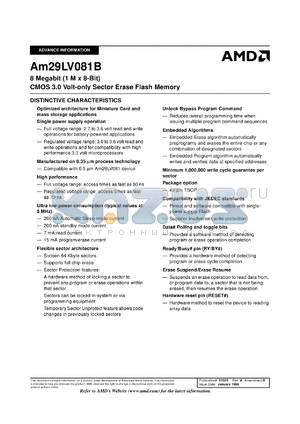 AM29LV081B-100FC datasheet - 8 megabit CMOS 3.0 volt-only sector erase flash memory