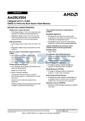 AM29LV004T-70RFIB datasheet - 4 megabit CMOS 3.0 volt-only boot sector flash memory