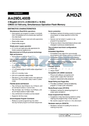 AM29LV400BT-120EEB datasheet - 4 megabit CMOS 3.0 volt-only simultaneous operation flash memory