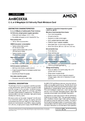 AMMC004AWP-150 datasheet - 2,4 or 8 megabyte 5.0 volt-only flash miniature card