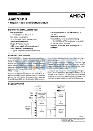 AM27C010-45DC datasheet - 1 megabit CMOS EPROM