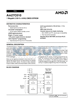 AM27C010-70DC datasheet - 1 megabit CMOS EPROM