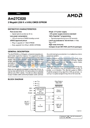 AM27C020-70DIB datasheet - 2 megabit CMOS EPROM