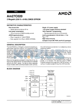 AM27C020-200PC datasheet - 2 megabit CMOS EPROM