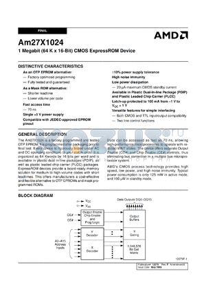 AM27X1024-90JC datasheet - 1 megabit (64K x 16-bit ) CMOS EPROM device