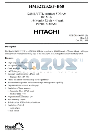 HM5212325FBP-B60 datasheet - 128M LVTTL interface SDRAM 100MHz, 1-Mword x 32-bit x 4-bank