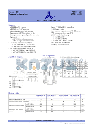 AS7C1026A-JC datasheet - 5V 64K x 16 CM0S SRAM , 10ns access time