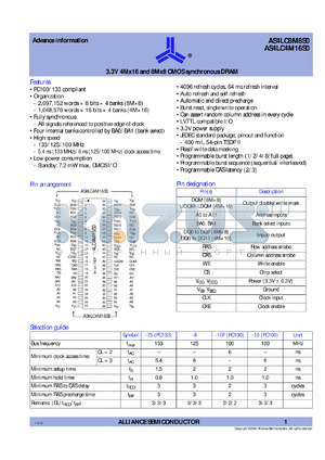 AS4LC8M8S0-8FTC datasheet - 3.3V 8M x 8 CMOS synchronous DRAM