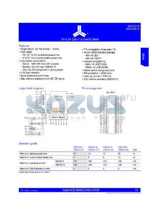 AS7C513-10JC datasheet - 5V  32K x 16 CMOS SRAM, 10 ns access time