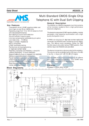 AS2533BT datasheet - Multi-standard CMOS single chip telephone IC with dual soft clipping
