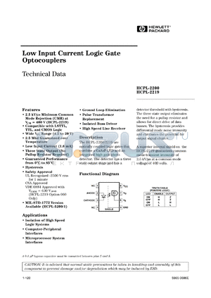 HCPL-2200/500 datasheet - Low input current logic gate optocoupler