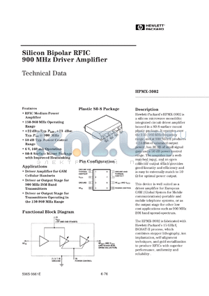HPMX-3002/T10 datasheet - Silicon bipolar RFIC 900 MHz driver amplifier