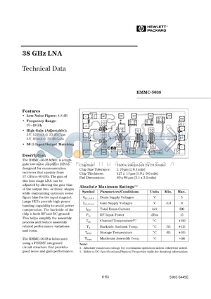 HMMC-5038DC datasheet - 38GHz amplifier