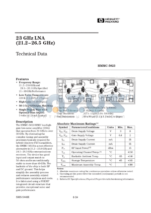 HMMC-5023DC datasheet - 23GHz LNA (21.2-26.5GHz)