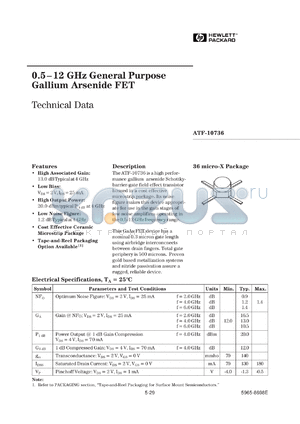 ATF-10736-TR1 datasheet - 0.5-12GHz general purpose gallium arsenide FET