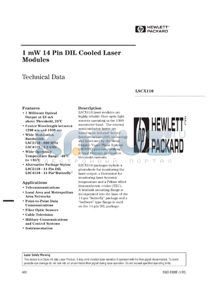 LSC2410-SF datasheet - 1mW 14 pin DIL cooled laser module