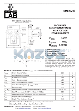 SML20J97F datasheet - 200V Vdss N-Channel+Fred FET (field effect transistor)