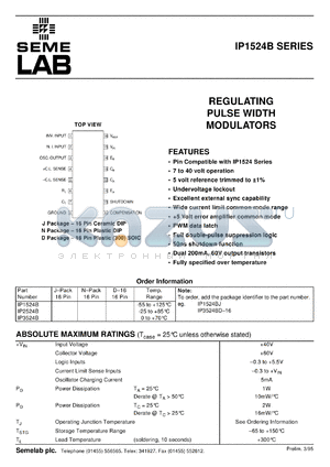 IP3524BD datasheet - Regulating Pulse Width Modulator
