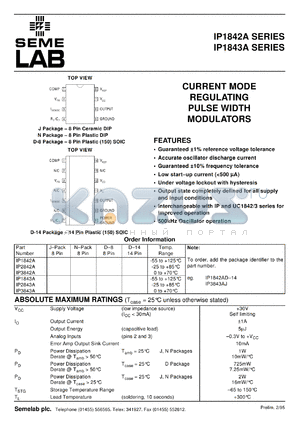IP3842AD-14 datasheet - Current Mode Regulating Pulse Width Modulator