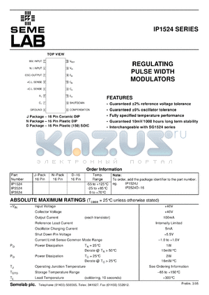 IP1524J-883B datasheet - Regulating Pulse Width Modulator