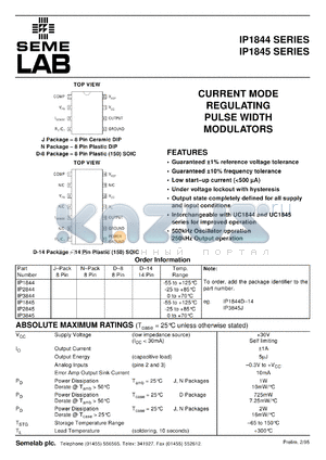 IP1845J-BSS2 datasheet - Current Mode Regulating Pulse Width Modulator
