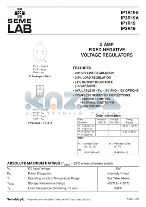 IP1R19AK-05-883B datasheet - 5.0A, 5V Negative Voltage Regulator