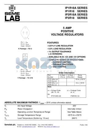 IP1R18K-15-BSS2 datasheet - 5.0A, 15V Positive Voltage Regulator