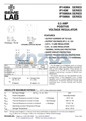 LM140H-15 datasheet - 1.0A, 15V Positive Voltage Regulator