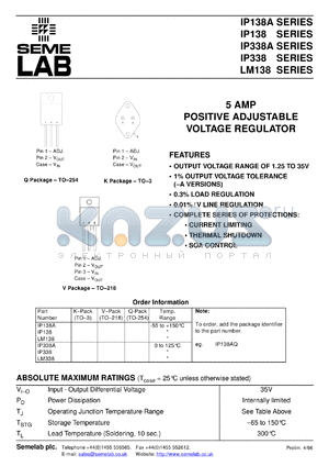 IP138AK-883B datasheet - 5.0A Adjustable Positive Voltage Regulator