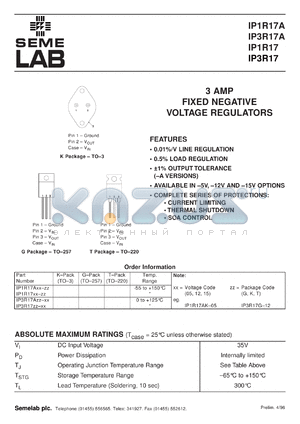 IP1R17K-15-BSS2 datasheet - 3.0A, 15V Negative Voltage Regulator
