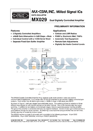 MX029DW datasheet - Dual digital controlled amplifier