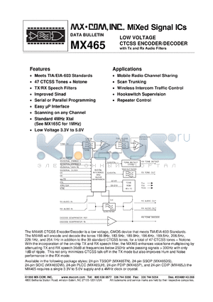 MX465TN datasheet - low voltage CTCSS encoder/decoder