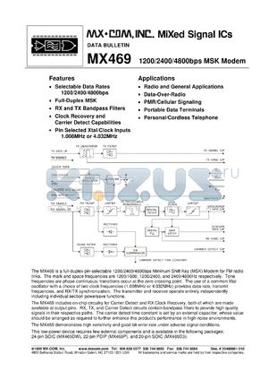 MX469DW datasheet - 1200/2400bps MSK modem